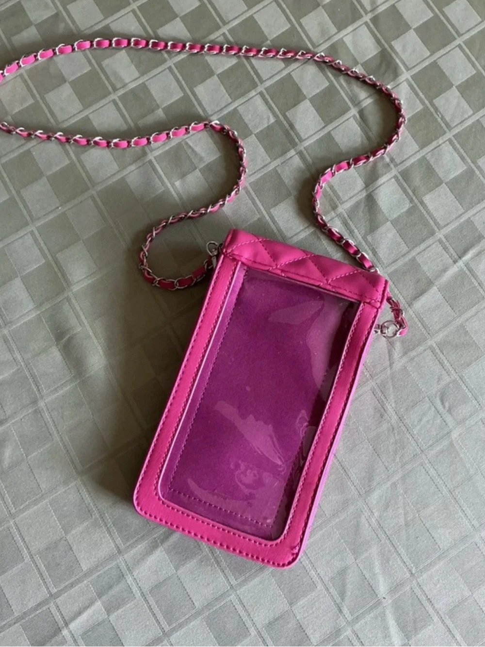 Badgley Mischka Quilted Hot Pink Crossbody Phone Bag with Chain Strap